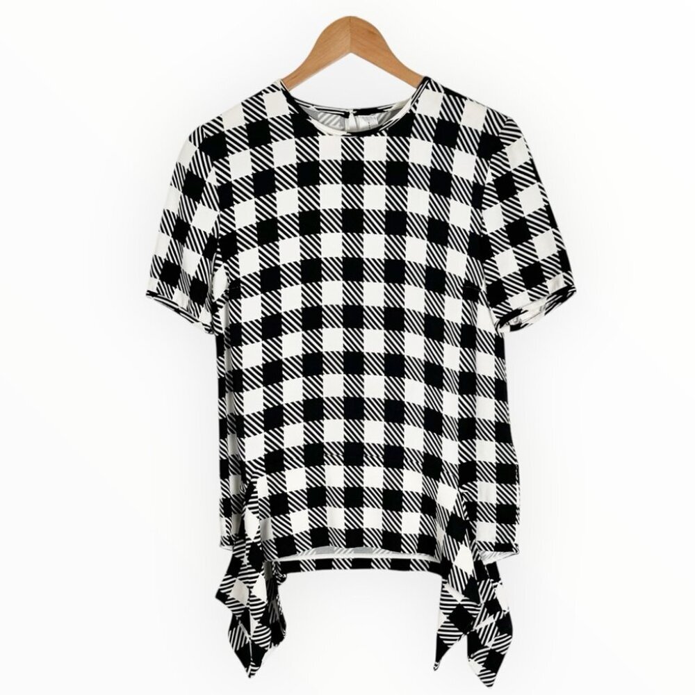 Victoria Victoria Beckham gingham checkered short sleeve blouse black and white